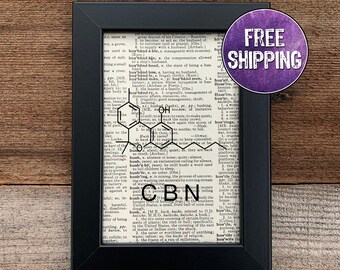 CBN Framed Molecule Vintage Dictionary Print, Marijuana Gift, Cannabis Art, Medical Marijuana, THC, Weed Molecule, 420, Science Gift, Sleep