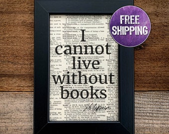 Thomas Jefferson I Cannot Live Without Books Framed Vintage Dictionary Print, President Quote, Book Lovers, Founding Fathers, History Gift