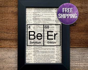 Beer Periodic Table Elements Framed Vintage Dictionary Print, Beer Gifts Gift For Beer Lover Chemistry Gift, Craft Beer Beer Sign, Bar Decor