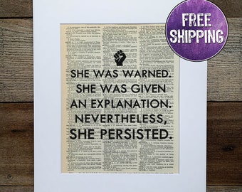 Nevertheless She Persisted Vintage Dictionary Print