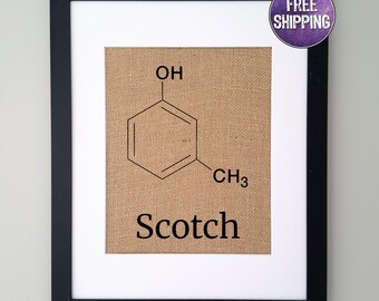 Scotch Molecule Print on Burlap - Whiskey Lover Gift