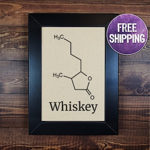 FRAMED Whiskey Molecule Art On Canvas - Chemistry Gift For Whiskey Lover - Bourbon Whiskey Sign - Whiskey Wall Art - Whiskey Gift For Him