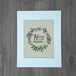 the home is where mom is wall art featured in the optional white 11x14 mat upgrade