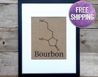 Bourbon Molecule Sign On Burlap, Bourbon Gifts, Unique Bourbon Gifts For Men, Bourbon Decor, Bourbon Wall Decor, Bourbon Bar Sign