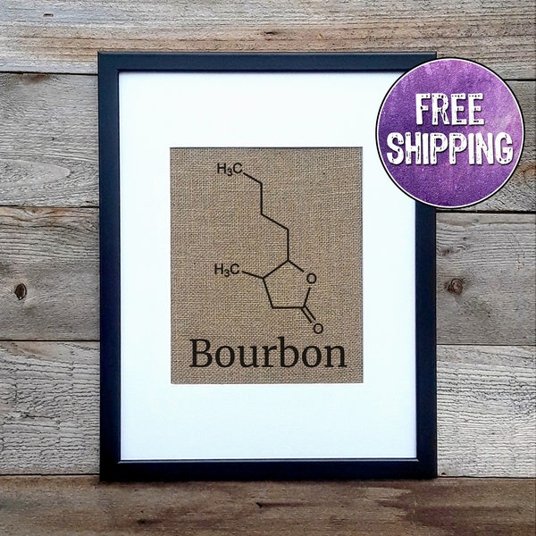 Bourbon Molecule Sign On Burlap - Whiskey Bourbon Chemistry Wall Art - Unique Bourbon Gifts For Bourbon Lover - Bourbon Art For Home Bar