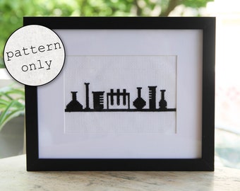 Chemistry Lab Cross Stitch PATTERN ONLY, DIY Science Gift, Unique Gift, Science Gift Idea, Do It Yourself, Make Your Own, Embroidery