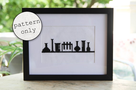 Chemistry Lab Cross Stitch PATTERN ONLY, DIY Science Gift, Unique Gift, Science Gift Idea, Do It Yourself, Make Your Own, Embroidery