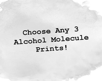 Choose any 3 Alcohol Molecule Prints, Bar Molecules, Bar Gift, Home Bar Sign, Bar Wall Art, Alcohol Molecule Sign, Chemistry Gift, Molecule