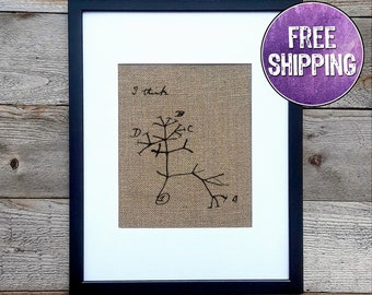 Charles Darwin Tree Of Life Print On Burlap - "I Think" Evolutionary Tree Print - Biology Gift For Biology Teacher - Science Wall Art