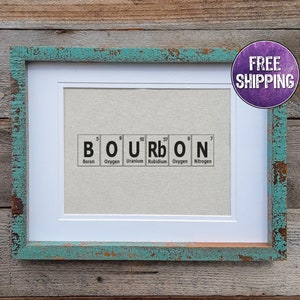 Periodic Table Bourbon Sign On Canvas - Bourbon Gifts For Bourbon Lover - Bourbon Decor, For Home Bar - Bourbon Wall Art - Bourbon Bar Sign