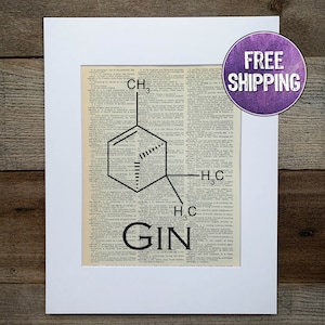 Gin Molecule Vintage Dictionary Print, Gift For Gin Lover,  Bar Sign, Gin And Tonic, Gin Gifts, Gin Print, Chemistry Gift, Gin Lover