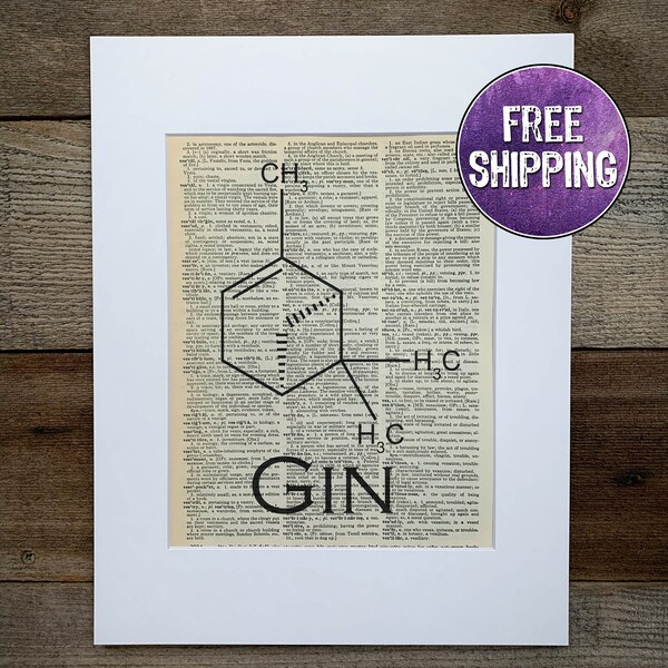 Gin Molecule Vintage Dictionary Print, Gift For Gin Lover,  Bar Sign, Gin And Tonic, Gin Gifts, Gin Print, Chemistry Gift, Gin Lover