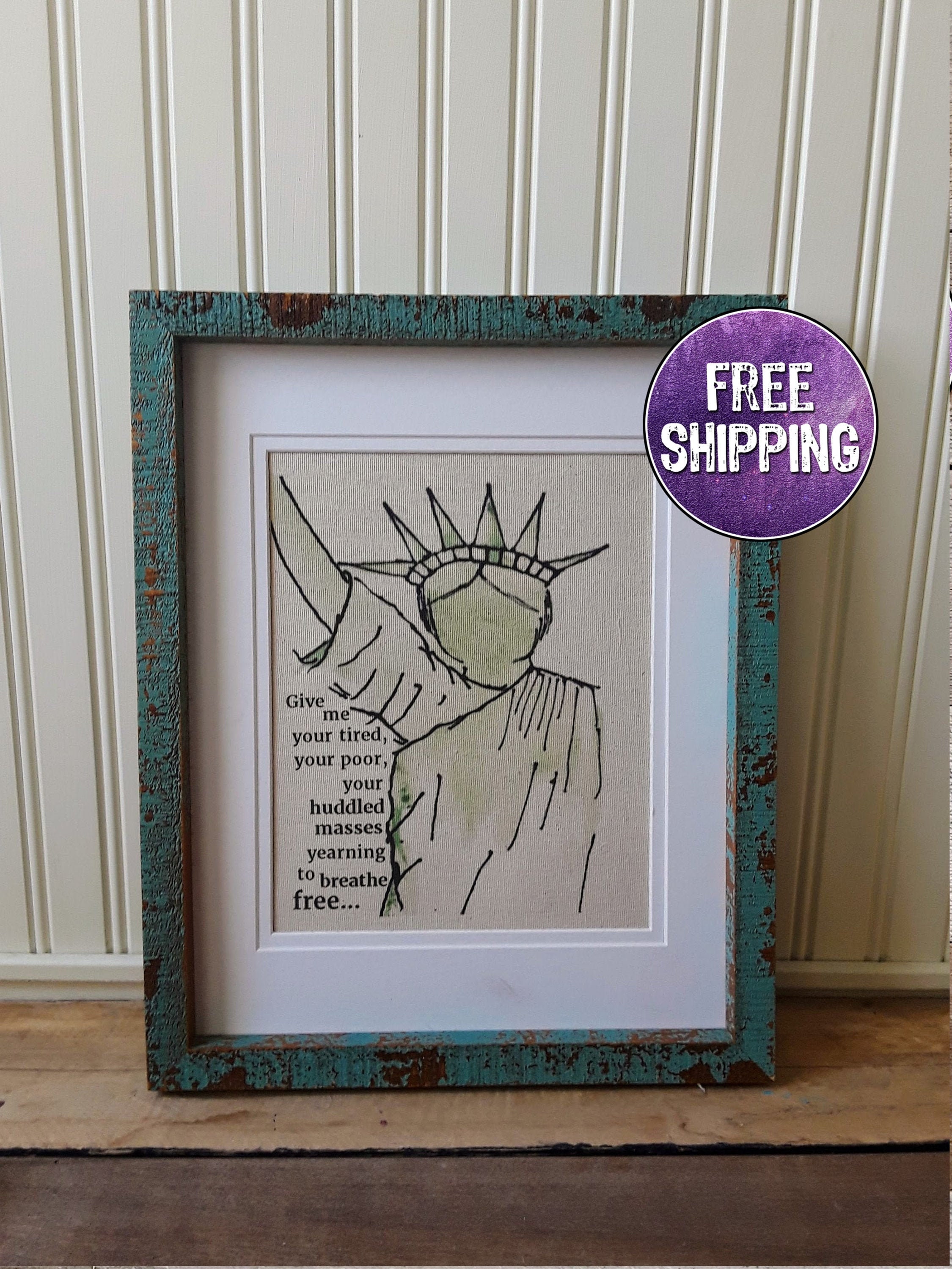 Statue Of Liberty Print On Canvas Give Me Your Poor Quote Etsy