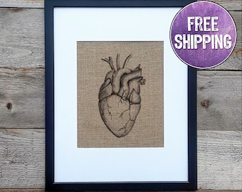 Heart Art On Burlap - Anatomical Heart Wall Art For Medical Office - Unique Gift For Medical Professionals -   Human Anatomy Heart Print