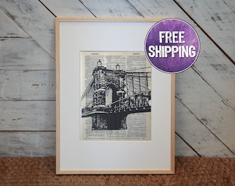 Roebling Bridge Vintage Dictionary Print, Cincinnati Gift, Architecture Gift, Historical Landmark, Architecture Art, Cincinnati Art Bridge