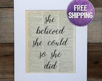 She Believed She Could So She Did Vintage Dictionary Print, Women Empowering, Inspirational Quote, Gifts for Her, Motivational Quote, Woman