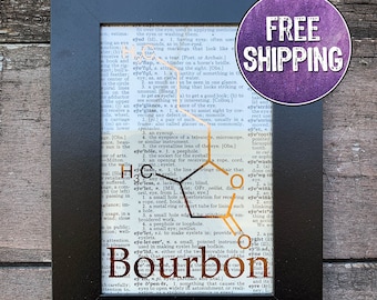 Framed Metallic Bourbon Molecule Dictionary Print, Bourbon Gift, Bourbon Wall Art, Chemistry Gift, Bourbon Print, Kentucky Bourbon, Man Cave