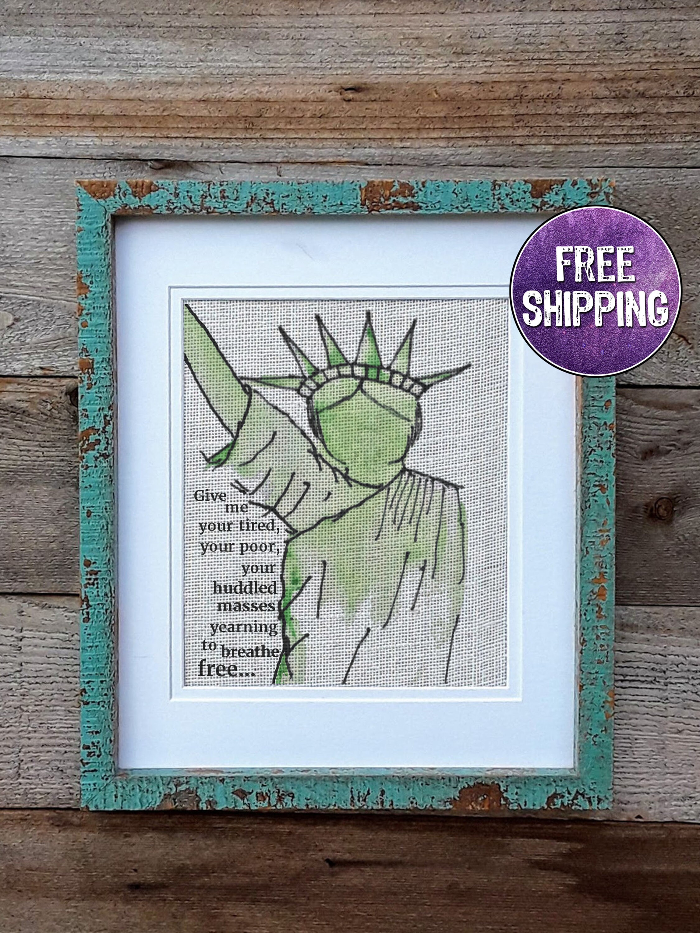Statue Of Liberty Print On Burlap Give Me Your Poor Quote Etsy