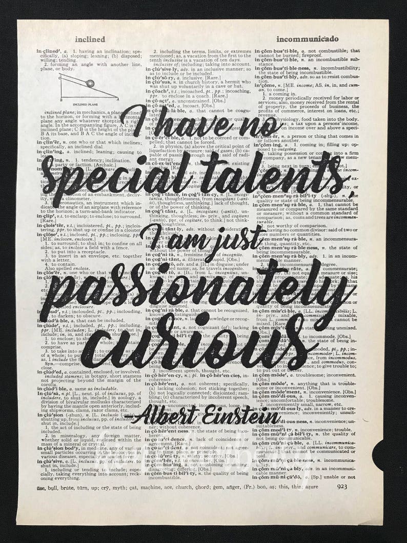 Albert Einstein Passionately Curious Vintage Dictionary Print, Science Gift, Geek Gift, Inspirational Quotes, Science Wall Art image 2