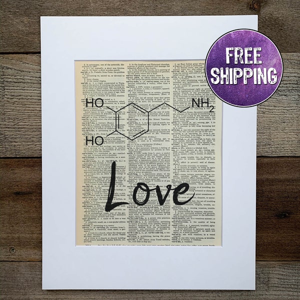 Love Molecule Vintage Dictionary Page , Dopamine Print, Love Sign, Love Art, Chemistry Gift, Dopamine Sign, Love Poster, Molecule Wall Art