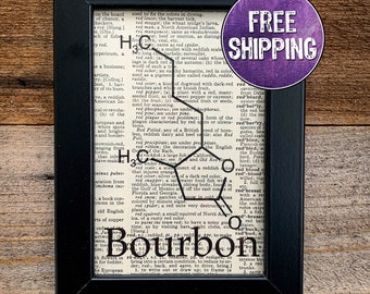 Framed Bourbon Molecule Vintage Dictionary Page, Bourbon Gifts, Bourbon Wall Art, Chemistry Gift, Kentucky Bourbon, Gift For Bourbon Lover