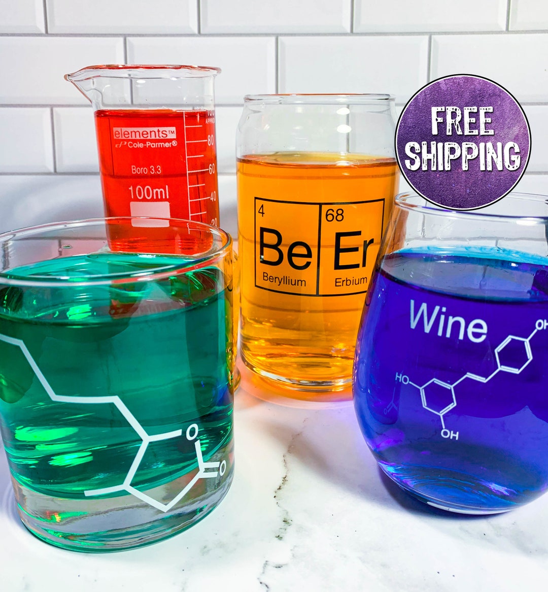 Science Themed Bar Glassware Set With Gift Box, Chemistry Glassware Set For Home Bar, Science Gifts, Science Glasses Gift Set For Bar Cart