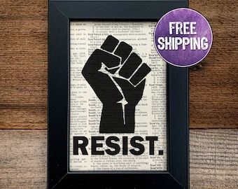 Resist Fist Vintage Dictionary Print, Political Gift, #resist, Liberal Art, We Resist, Resist Movement, Activism Art, Political Art, Justice