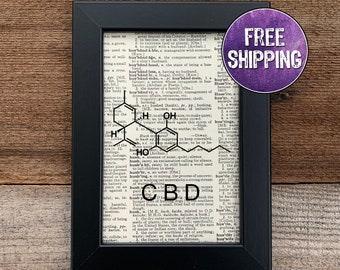 CBD Framed Molecule Vintage Dictionary Print, Marijuana Gift Cannabis Art, Medical Marijuana, THC Weed Molecule, Chemistry Gift Science Gift