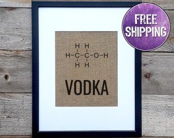 Vodka Molecule Wall Art On Burlap - Unique Vodka Gift For Vodka Lovers - Vodka Bar Sign For Home Bar - Vodka Bar Decor - Chemistry Alcohol