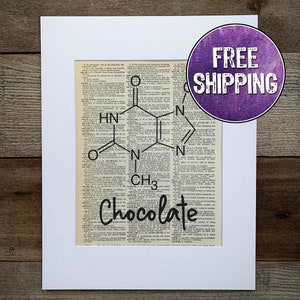 Chocolate Molecule Vintage Dictionary Print, Chocoholic Gift, Chocolate Lover Gifts, Gift For Baker, Chocolate Art, Chemistry Gift