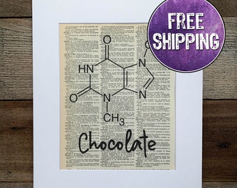 Chocolate Molecule Vintage Dictionary Print, Chocoholic Gift, Chocolate Lover Gifts, Gift For Baker, Chocolate Art, Chemistry Gift