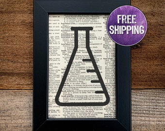 Erlenmeyer Flask Vintage Dictionary Print, Chemistry Gift, Science Gift, Chemistry Art Science Decor, Science Teacher Gift, Science Wall Art