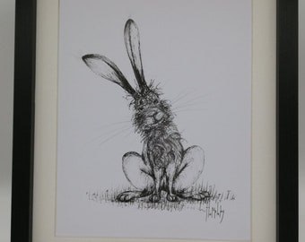 Hare,  Scottish Hare-A4 ink drawing- 'The Windswept Coo'- Original artwork, quirky,