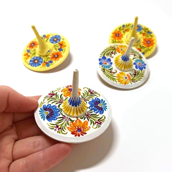 Handmade Wooden Spinning Tops. Unique fidget spinner. Hand painted spinning tops. Spin top toy Stress reliever. Ukrainian toys. Desktop toy.