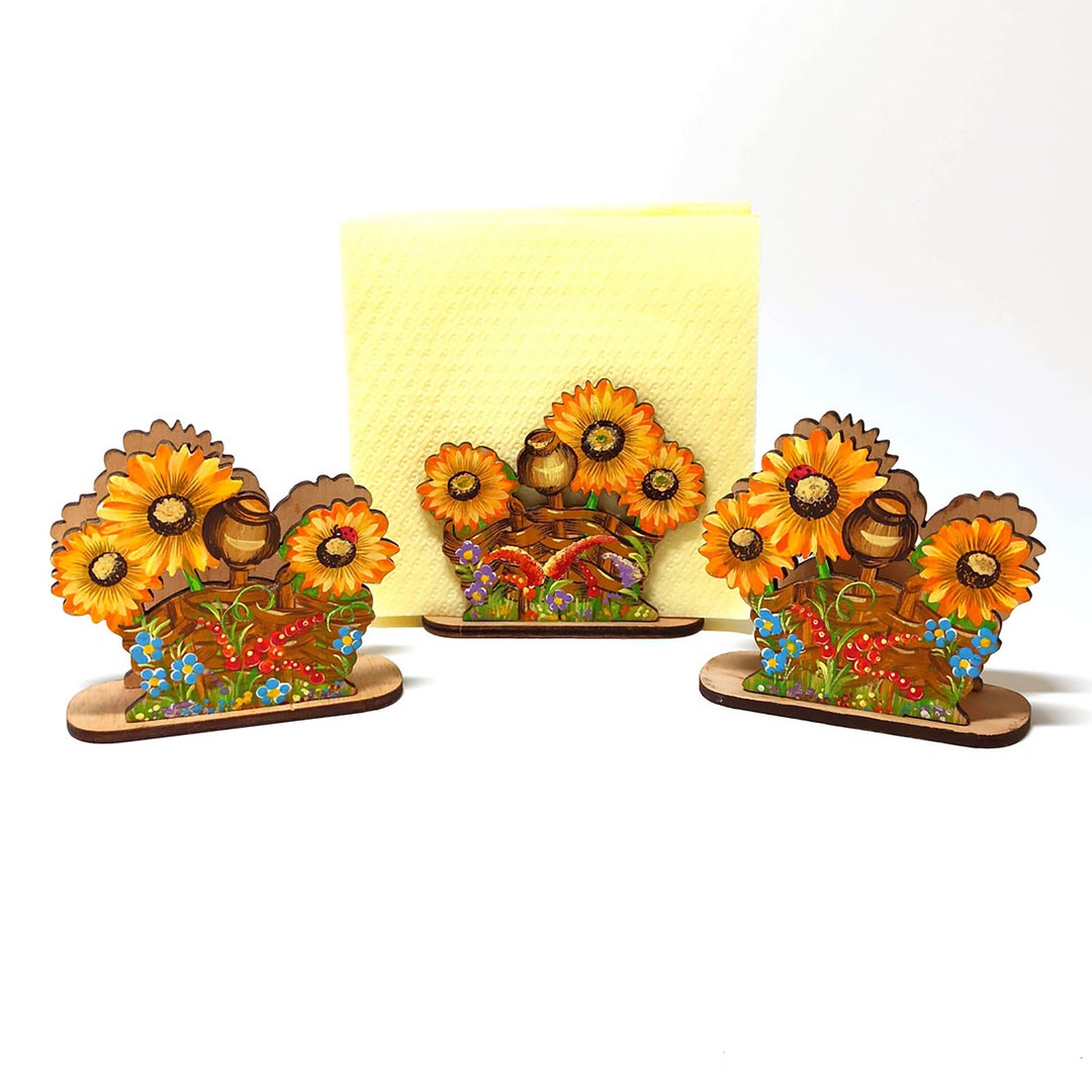 Wood Napkin Holder Sunflower. Handmade Napkin Flowers. Hand Etsy
