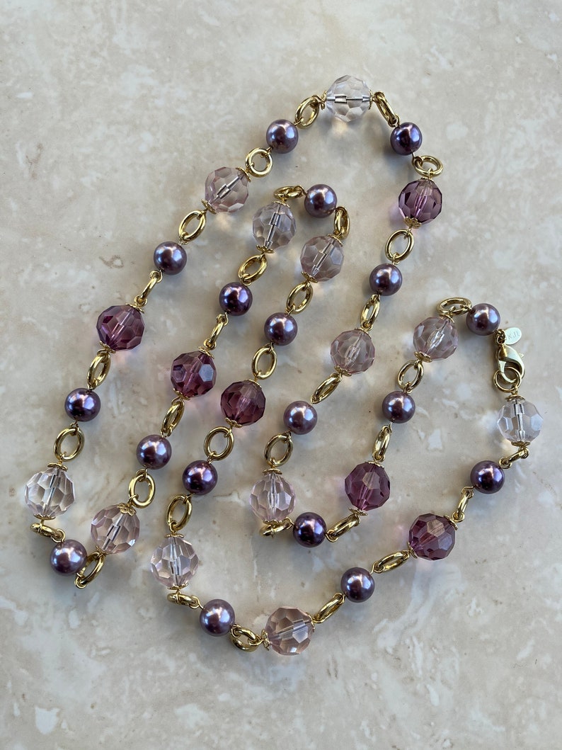 KJL Long Lavender Necklace Faux Pearl Lucite Beads Gold - Etsy