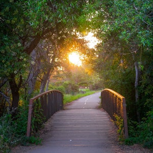 Bridge at sunset: landscape photo greeting card