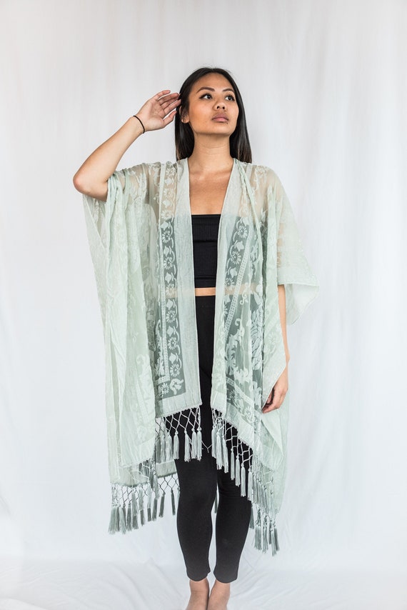 Boho Kimono velvet Teal Gypsy | Women Boho Fringe