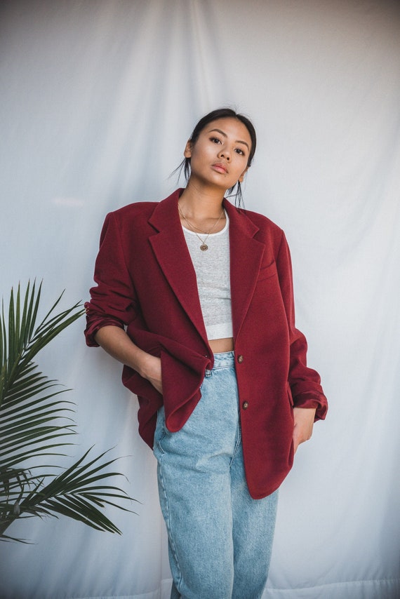 Autumn Red Maroon Wool Oversized Blazer | Women's