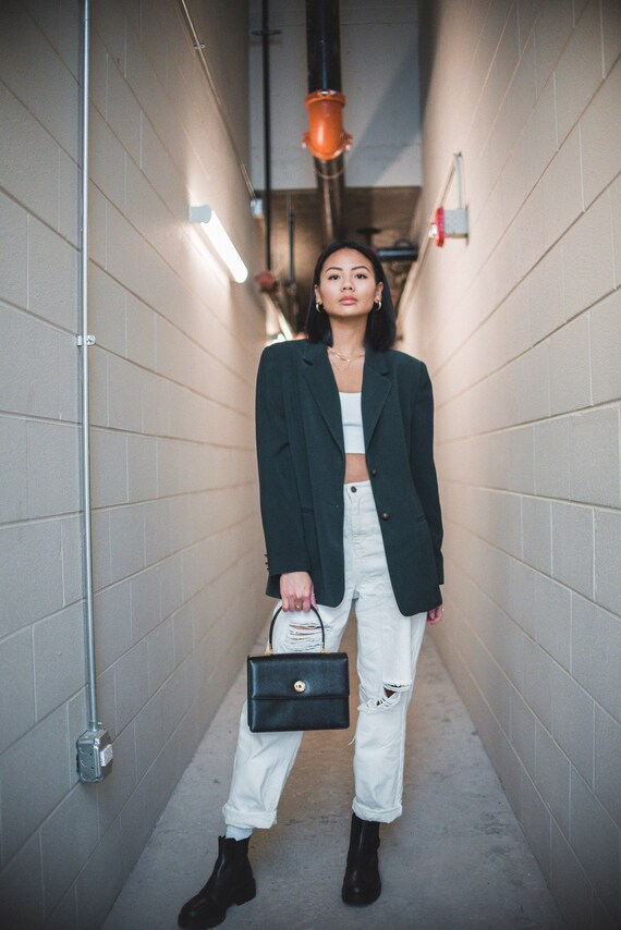 Forest Green Wool Oversized Blazer | Women's Vinta