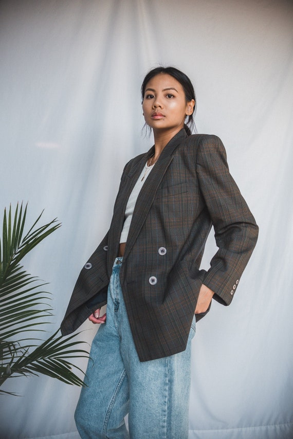 Multicolor Plaid Oversized Blazer | Women's Vintag