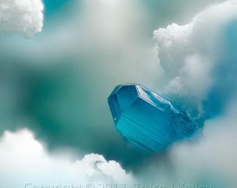 Framed Mineral Micro-Photo - Blue Caledonite from Rowley Mine
