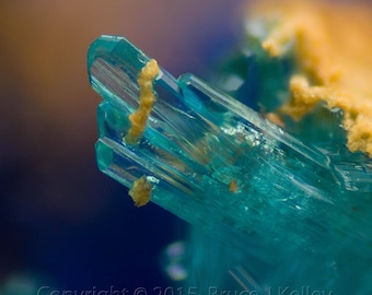 Framed Mineral Micro-Photo - Blue Caledonite from Blue Bell Mine