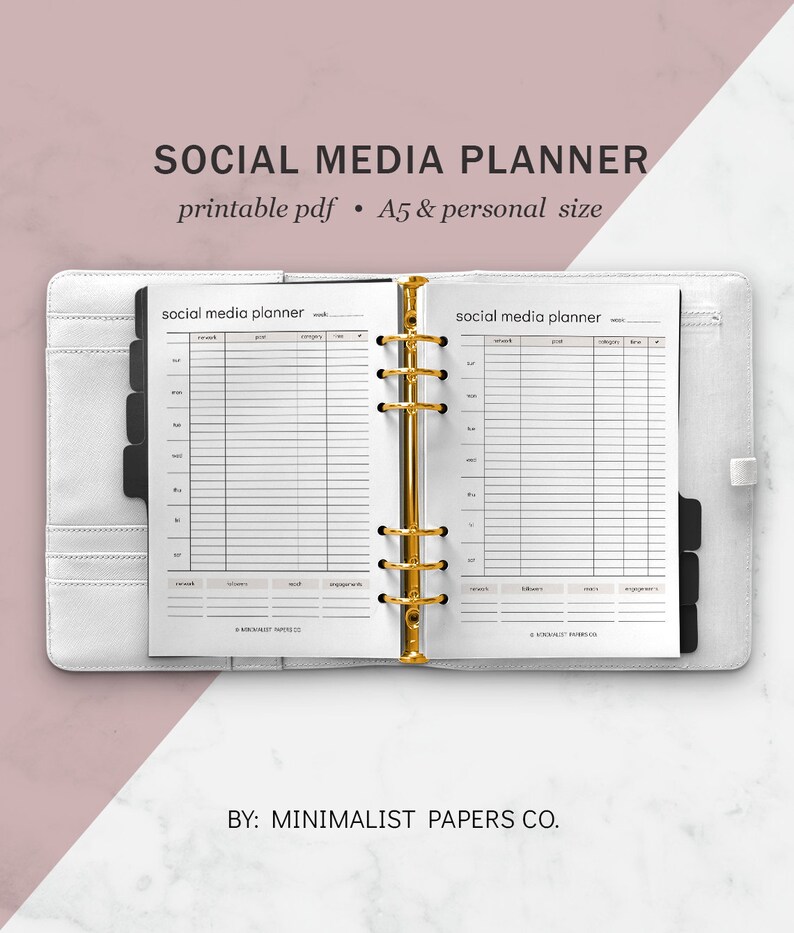 Social Media Kit Business Planner Personal Size Social Media Plan and Content Planner A5 Social Media Planner and Social Media Tracker