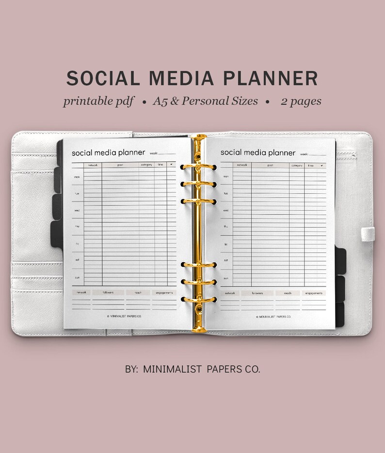 Social Media Kit Business Planner Personal Size Social Media Plan and Content Planner A5 Social Media Planner and Social Media Tracker