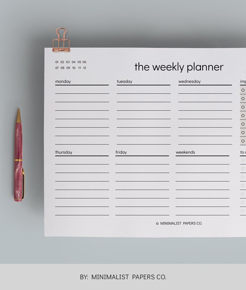 Weekly Horizontal Planner Pad Printable Weekly Desk Pad | Etsy