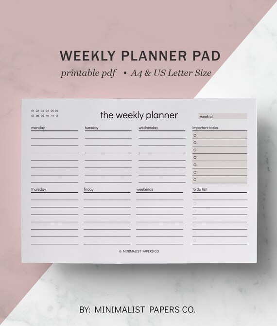 Weekly Horizontal Planner Pad Printable Weekly Desk Pad Etsy