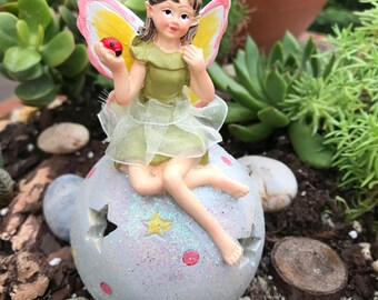 Fairy garden, fairy , Spring fairy on ball, Fairy holding lady bug, Fairy garden party, Fairy garden supply,Miniature garden,