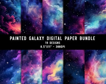 19 Painted Galaxy Digital Paper, Cosmic Starscape, Starry Night, Journal Paper, Junk Journal, Wedding Invitation DIY Printable 8.5x11