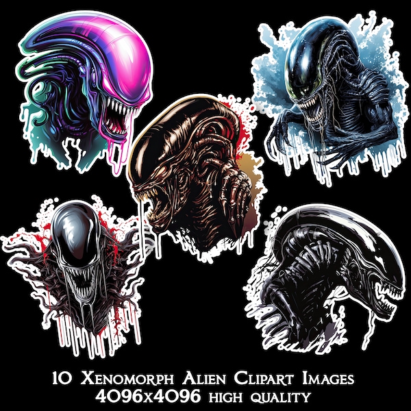 10 Xenomorph Clipart PNGs Alien Film Sci-Fi Nostromo Science Fiction Horror Crafts Stickers Printable Digital Art